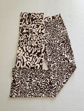 House of Sunny Brown and Cream Graphic Boot Cut Pants Size 4 With Slit Hem